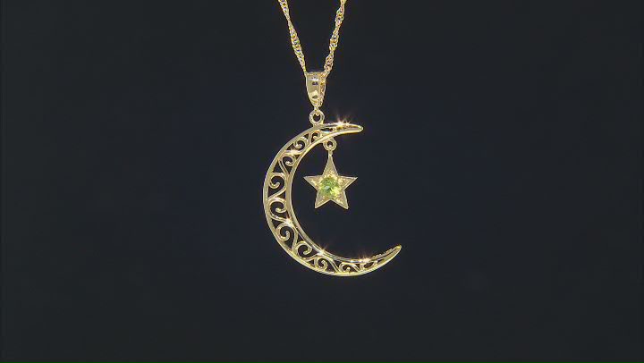 Green Peridot 18k Yellow Gold Over Sterling Silver Moon & Star Pendant With Chain 0.26ct Video Thumbnail
