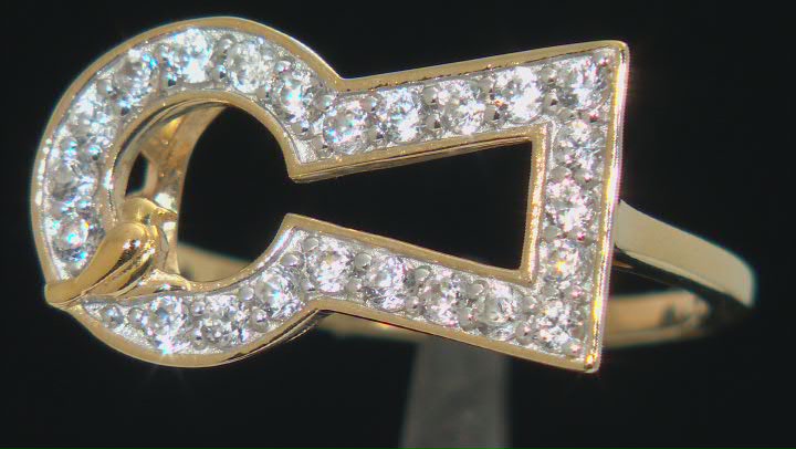 White Zircon 18K Yellow Gold Over Silver Keyhole With Bird Ring 0.59ctw Video Thumbnail