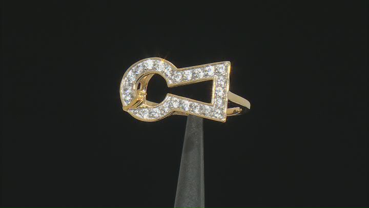 White Zircon 18K Yellow Gold Over Silver Keyhole With Bird Ring 0.59ctw Video Thumbnail