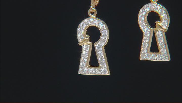 White Zircon 18k Yellow Gold Over Sterling Silver Keyhole With Bird Dangle Earrings 1.17ctw Video Thumbnail