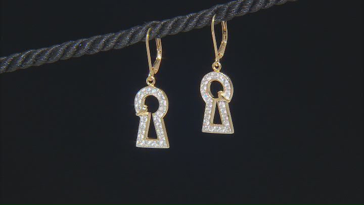 White Zircon 18k Yellow Gold Over Sterling Silver Keyhole With Bird Dangle Earrings 1.17ctw Video Thumbnail