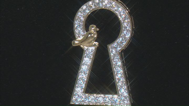 White Zircon 18k Yellow Gold Over Sterling Silver Keyhole And Bird Pendant With Chain 0.84ctw Video Thumbnail