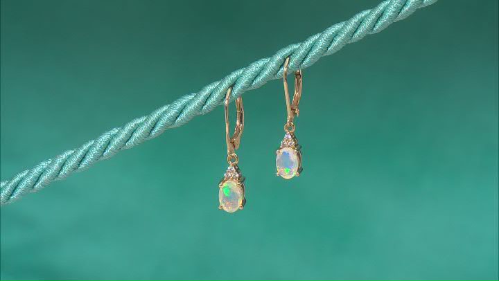 Multi-Color Ethiopian Opal and White Zircon 18k Yellow Gold Over Sterling Silver Earrings 1.00ctw Video Thumbnail