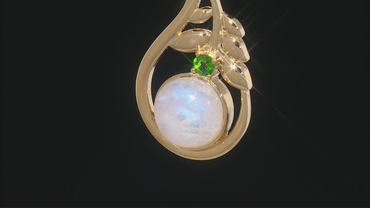 Rainbow Moonstone 18k Yellow Gold Over Sterling Silver Pendant With Chain 0.11ct Video Thumbnail