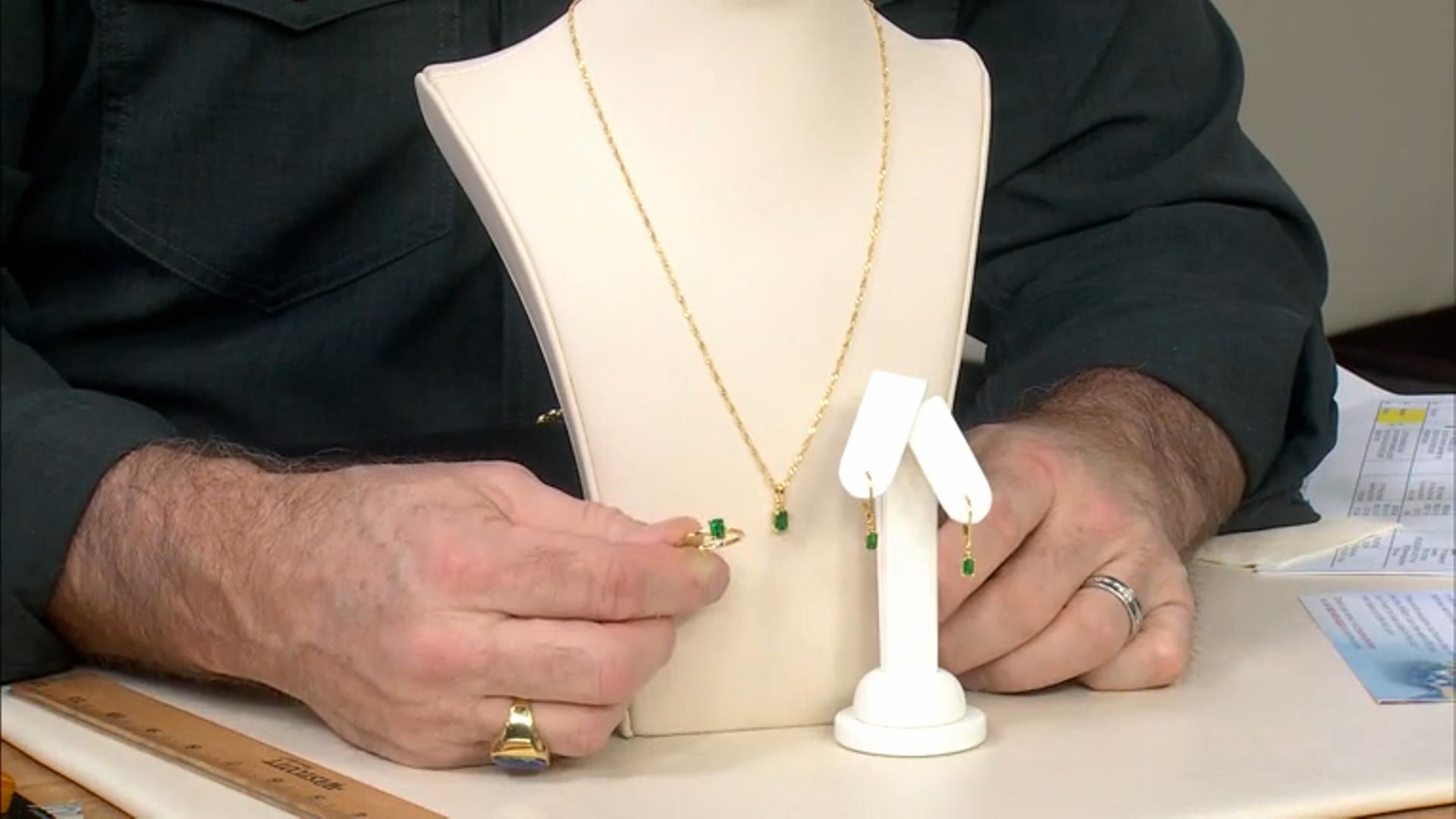 Lab Created Emerald 18K Yellow Gold Over Sterling Silver Jewelry Set 1.24ctw Video Thumbnail