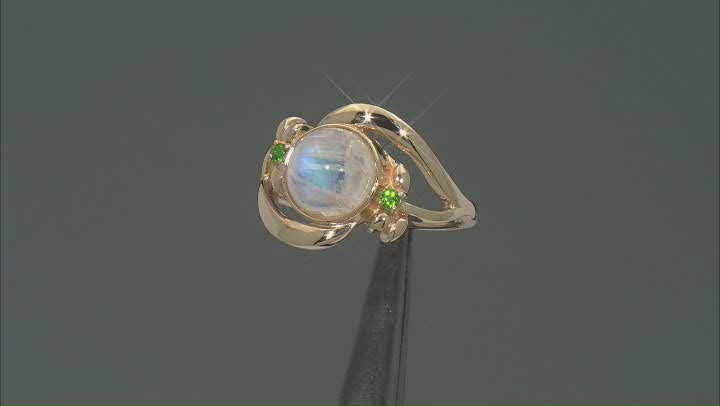 Rainbow Moonstone 18k Yellow Gold Over Sterling Silver Ring 0.07ctw Video Thumbnail