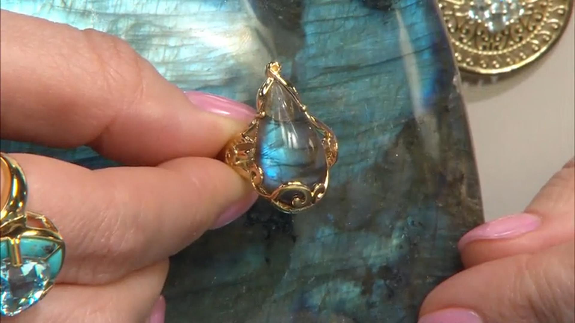 Gray Labradorite 18k Yellow Gold Over Sterling Silver Ring Video Thumbnail