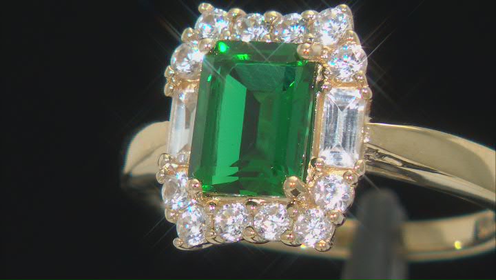 Green Lab Created Emerald 18k Yellow Gold Over Sterling Silver Ring 2.06ctw Video Thumbnail