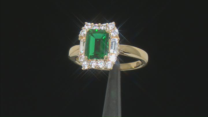 Green Lab Created Emerald 18k Yellow Gold Over Sterling Silver Ring 2.06ctw Video Thumbnail