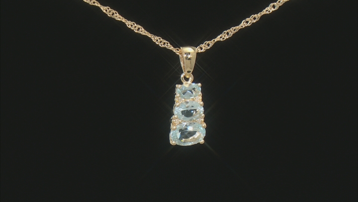 Blue Aquamarine 18k Yellow Gold Over Sterling Silver Pendant With Chain 1.13ctw Video Thumbnail