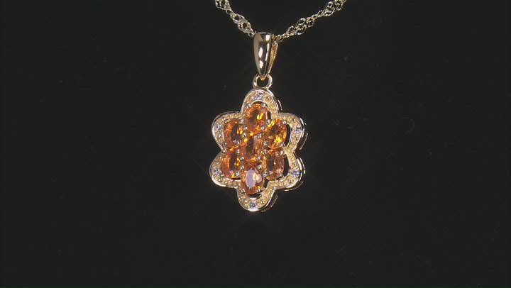 Orange Fire Opal With White Zircon 18k Yellow Gold Over Sterling Silver Pendant With Chain 0.68ctw Video Thumbnail