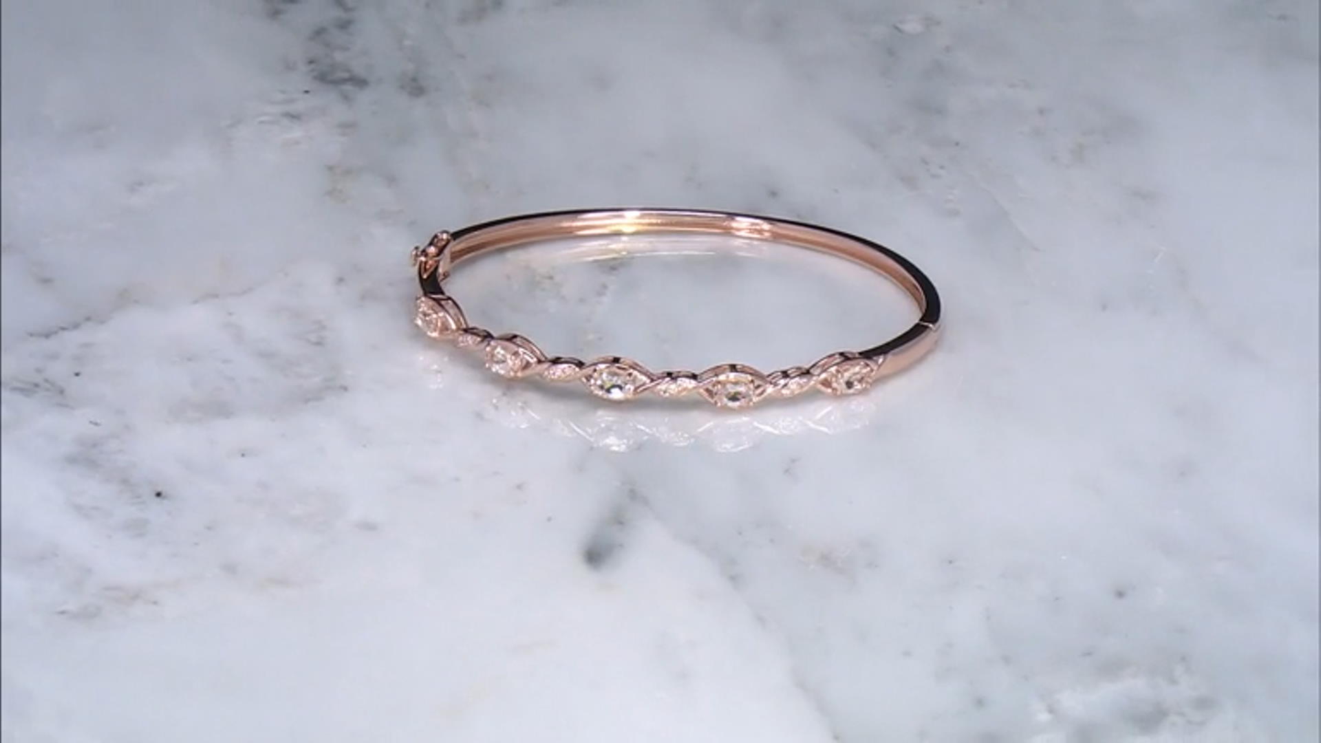 Morganite With White Zircon 18k Rose Gold Over Sterling Silver Bangle Bracelet 1.64ctw Video Thumbnail