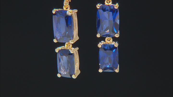 Blue Lab Created Sapphire 18k Yellow Gold Over Sterling Silver 2-Stone Earrings 8.85ctw Video Thumbnail
