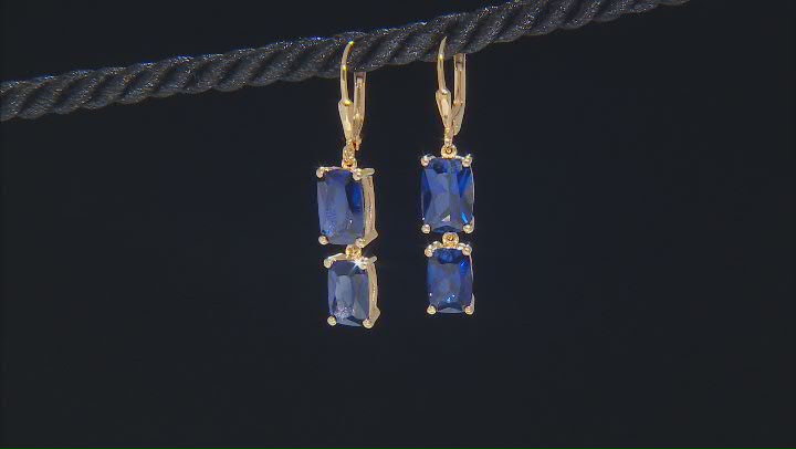 Blue Lab Created Sapphire 18k Yellow Gold Over Sterling Silver 2-Stone Earrings 8.85ctw Video Thumbnail