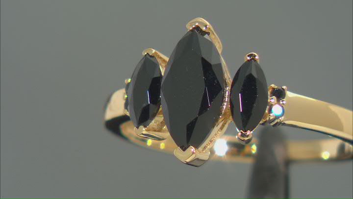 Black Spinel 18k Yellow Gold Over Sterling Silver 3-Stone Ring 1.77ctw Video Thumbnail
