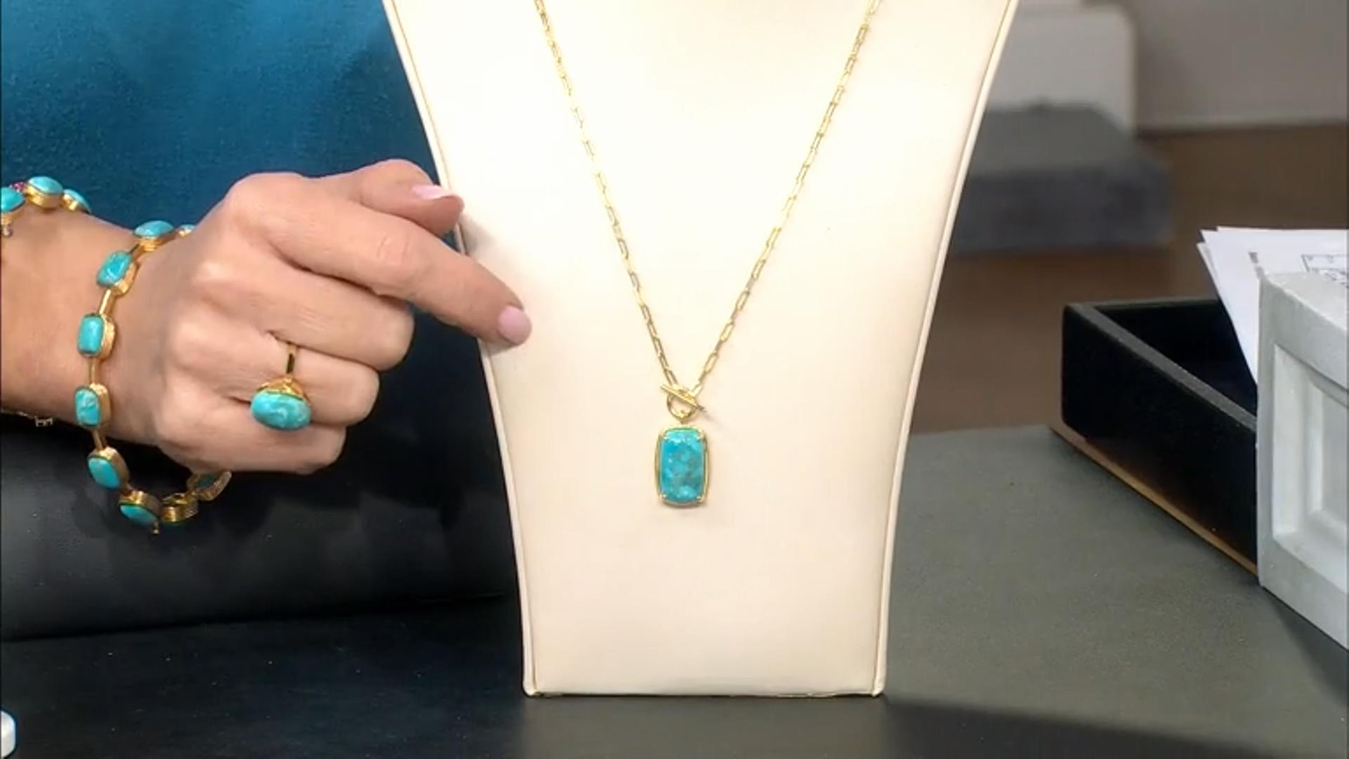 Blue Composite Turquoise 18k Yellow Gold Over Sterling Silver Paperclip Necklace Video Thumbnail
