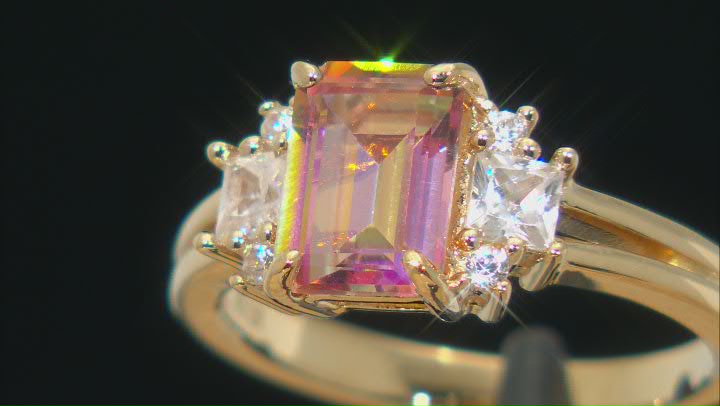 Multi Color Northern Lights™ Quartz 18k Yellow Gold Over Sterling Silver Ring 1.66ctw Video Thumbnail