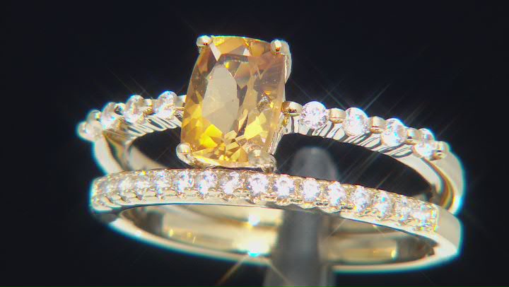 Golden Citrine 18k Yellow Gold Over Sterling Silver Ring Set 1.10ctw Video Thumbnail