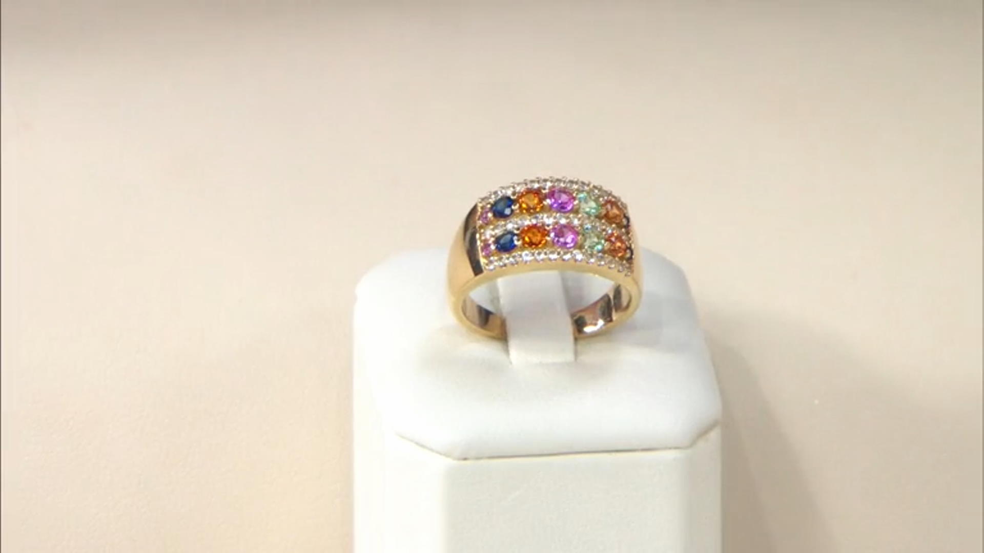 Multi-Color Lab Created Sapphire 18k Yellow Gold Over Sterling Silver Ring 1.60ctw Video Thumbnail