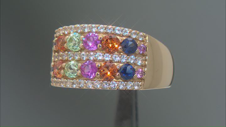 Multi-Color Lab Created Sapphire 18k Yellow Gold Over Sterling Silver Ring 1.60ctw Video Thumbnail
