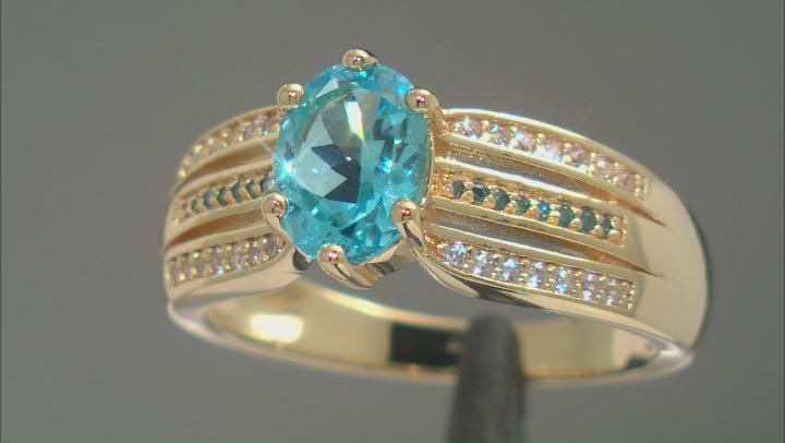 Swiss Blue Topaz 18k Yellow Gold Over Sterling Silver Ring 1.36ctw Video Thumbnail