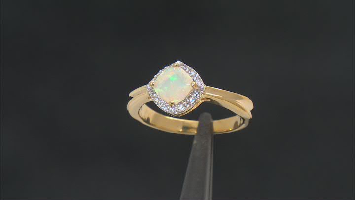 White Ethiopian Opal 18k Yellow Gold Over Sterling Silver Ring 0.55ctw Video Thumbnail
