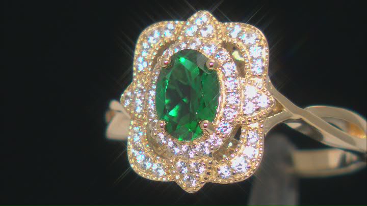 Green Lab Created Emerald 18k Yellow Gold Over Sterling Silver Ring 0.94ctw Video Thumbnail