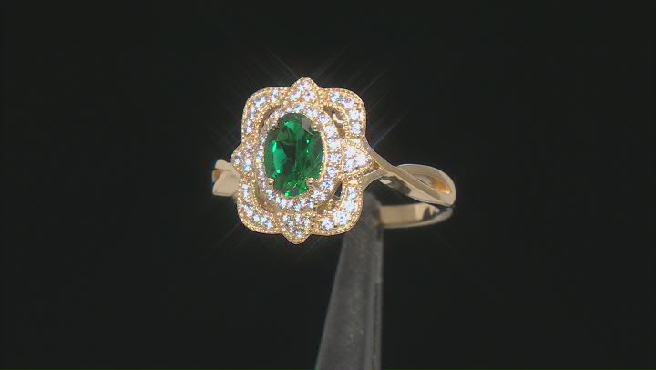 Green Lab Created Emerald 18k Yellow Gold Over Sterling Silver Ring 0.94ctw Video Thumbnail
