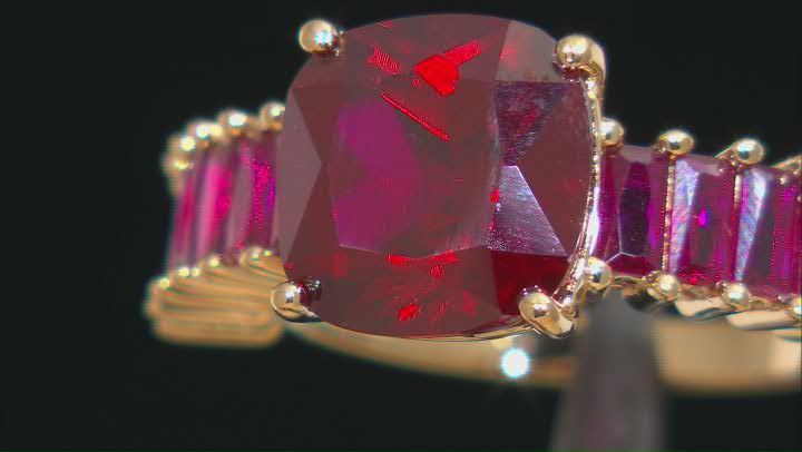 Red Lab Created Ruby 18k Yellow Gold Over Sterling Silver Ring 6.89ctw Video Thumbnail