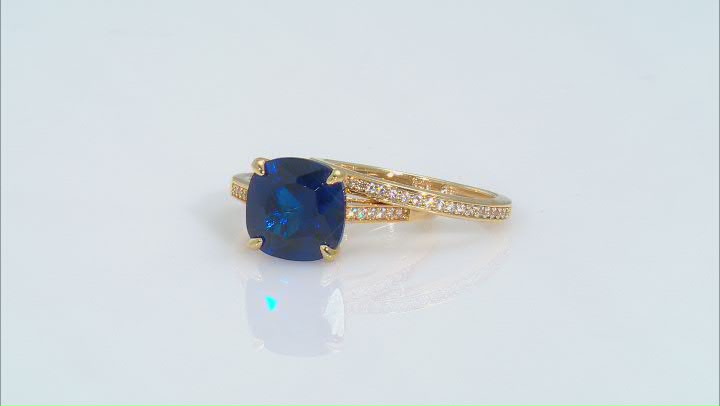 Blue Lab Created Spinel 18k Yellow Gold Over Sterling Silver Ring Set of 2 Video Thumbnail