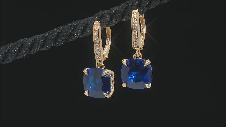Blue Lab Created Spinel 18k Yellow Gold Over Sterling Silver Earrings 6.92ctw Video Thumbnail