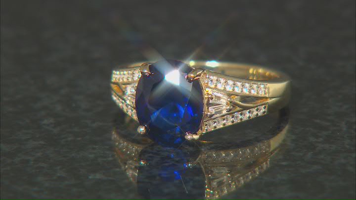 Blue Lab Created Sapphire 18k Yellow Gold Over Sterling Silver Ring 3.07ctw Video Thumbnail
