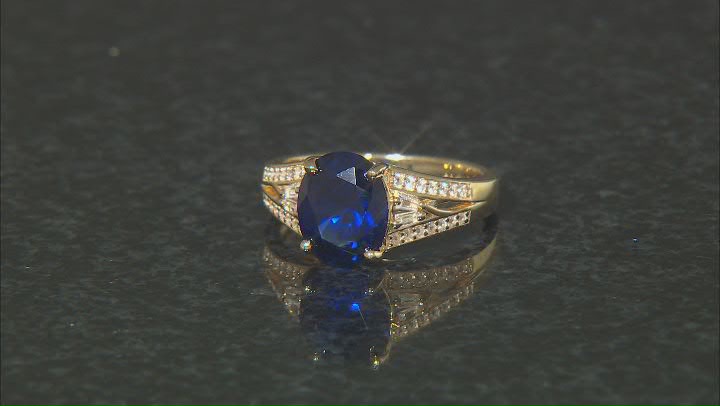 Blue Lab Created Sapphire 18k Yellow Gold Over Sterling Silver Ring 3.07ctw Video Thumbnail