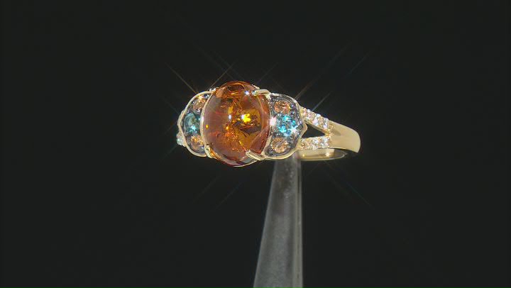 Orange Amber 18k Yellow Gold Over Sterling Silver Ring 0.43ctw Video Thumbnail
