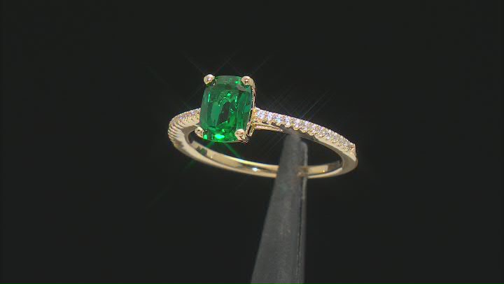 Green Lab Created Emerald 18k Yellow Gold Over Sterling Silver Ring 1.41ctw Video Thumbnail
