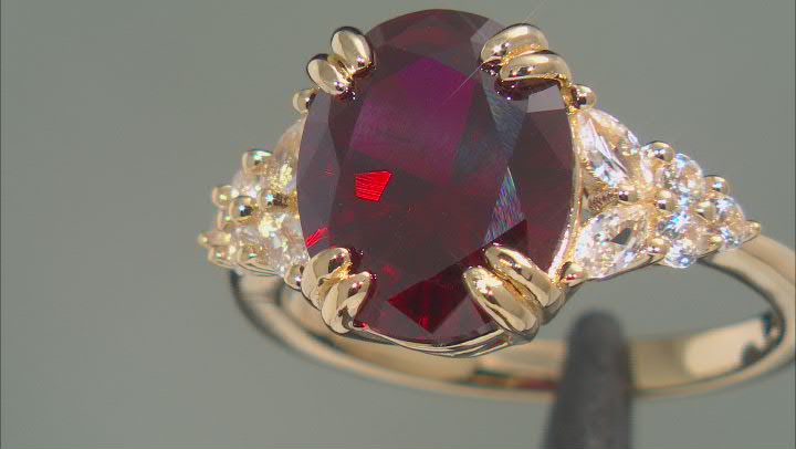 Red Lab Created Ruby 18k Yellow Gold Over Sterling Silver Ring 5.56ctw Video Thumbnail