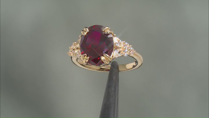 Red Lab Created Ruby 18k Yellow Gold Over Sterling Silver Ring 5.56ctw Video Thumbnail