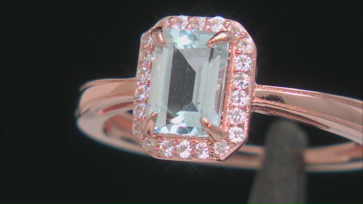 Blue Aquamarine 18k Rose Gold Over Sterling Silver Ring 0.85ctw Video Thumbnail