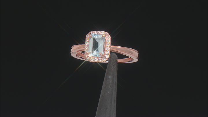Blue Aquamarine 18k Rose Gold Over Sterling Silver Ring 0.85ctw Video Thumbnail