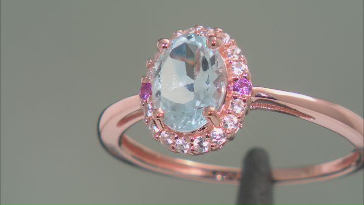 Blue Aquamarine 18k Rose Gold Over Sterling Silver Ring 1.13ctw Video Thumbnail