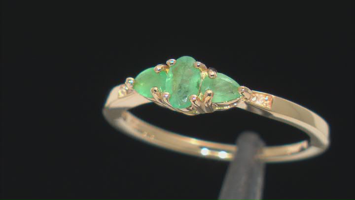 Green Emerald 18k Yellow Gold Over Sterling Silver 3-Stone Ring 0.44ctw Video Thumbnail