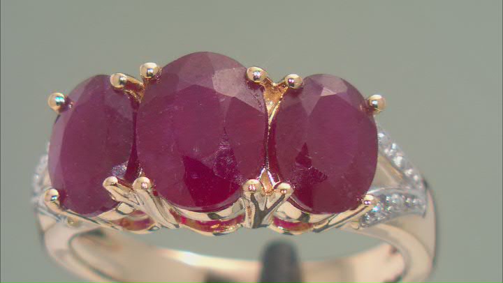 Red Mahaleo® Ruby 18k Yellow Gold Over Sterling Silver Ring 5.60ctw Video Thumbnail