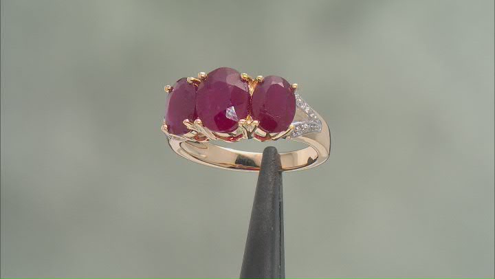 Red Mahaleo® Ruby 18k Yellow Gold Over Sterling Silver Ring 5.60ctw Video Thumbnail