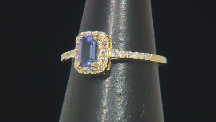Blue Tanzanite with White Zircon 18k Yellow Gold Over Sterling Silver Ring 0.71ctw Video Thumbnail