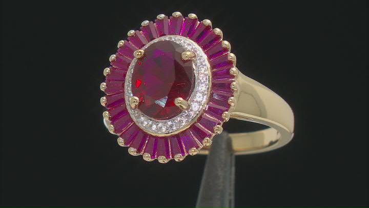 Lab Created Ruby And White Zircon 18k Yellow Gold Over Sterling Silver Ring 3.43ctw Video Thumbnail