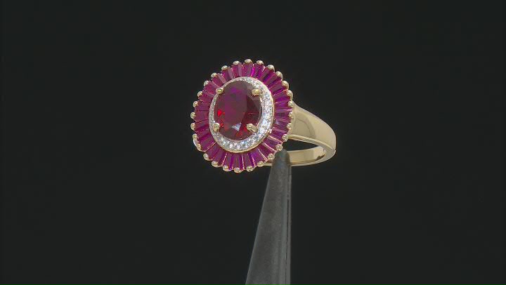 Lab Created Ruby And White Zircon 18k Yellow Gold Over Sterling Silver Ring 3.43ctw Video Thumbnail