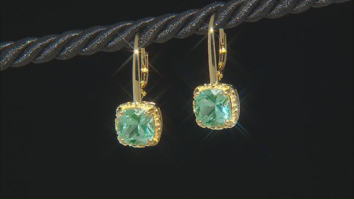 Green Lab Created Spinel 18k Yellow Gold Over Sterling Silver Earrings 4.11ctw Video Thumbnail
