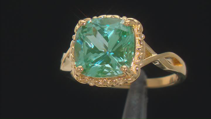 Green Lab Created Spinel 18k Yellow Gold Over Sterling Silver Ring 3.74ct Video Thumbnail