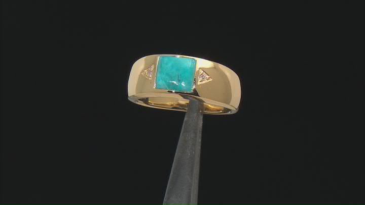 Blue Turquoise 18k Yellow Gold Over Sterling Silver Band Ring 0.01ctw Video Thumbnail