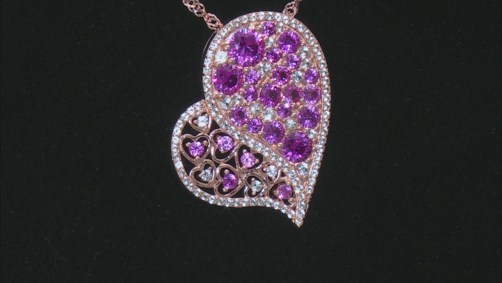 Pink Lab Created Sapphire 18k Rose Gold Over Sterling Silver Heart Pendant with Chain 3.09ctw Video Thumbnail